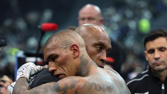 Conor Benn hugs his father, Nigel Benn, after his loss Saturday to Chris Eubank Jr. Conor Benn hugs his father, Nigel Benn, after his loss Saturday to Chris Eubank Jr.