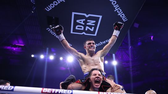 Jack Catterall gets a victory ridge after winning a unanimous decision over Josh Taylor Saturday in Leeds, England. Jack Catterall gets a victory ridge after winning a unanimous decision over Josh Taylor Saturday in Leeds, England.