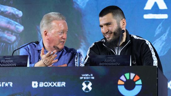 Promoter Frank Warren (L) chats with unified light heavyweight champion Artur Beterbiev. Promoter Frank Warren (L) chats with unified light heavyweight champion Artur Beterbiev.