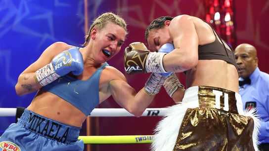 Mikaela Mayer can go paint the town red after stirring rematch victory over Sandy Ryan. Photo by Mikey Williams/Top Rank