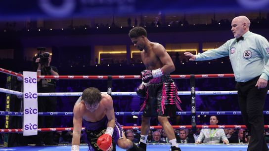Shakur Stevenson (R) heads to a neutral corner Saturday after dropping Josh Padley in the ninth round in Riyadh, Saudi Arabia. Shakur Stevenson (R) heads to a neutral corner Saturday after dropping Josh Padley in the ninth round in Riyadh, Saudi Arabia.
