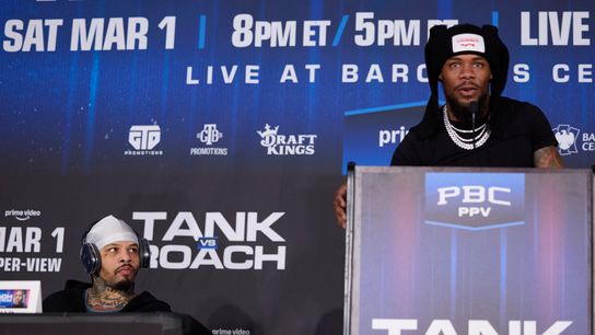 Tank Davis (L) listens as Lamont Roach speaks. Tank Davis (L) listens as Lamont Roach speaks.
