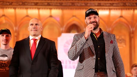 Unified heavyweight champion Oleksandr Usyk poses with ex-WBC champion Tyson Fury. Unified heavyweight champion Oleksandr Usyk poses with ex-WBC champion Tyson Fury.