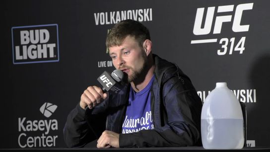 UFC featherweight Bryce Mitchell speaks at UFC 314 Media Day in Miami on Wednesday. UFC featherweight Bryce Mitchell speaks at UFC 314 Media Day in Miami on Wednesday.