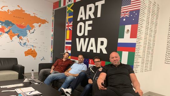 Matchmakers Sean Shelby and Mick Maynard, chief business officer Hunter Campbell and CEO Dana White (R) at UFC headquarters. Matchmakers Sean Shelby and Mick Maynard, chief business officer Hunter Campbell and CEO Dana White (R) at UFC headquarters.