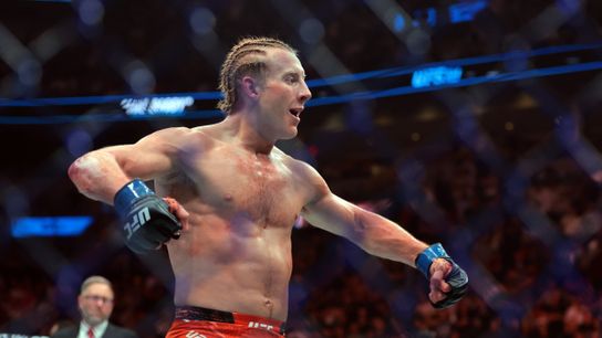 Paddy Pimblett scores dominant victory over Michael Chandler in third-round TKO stoppage. Photo by Sam Navarro/Imagn Images