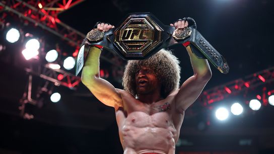 Merab Dvalishvili celebrates his win over Sean O'Malley. Merab Dvalishvili celebrates his win over Sean O'Malley.