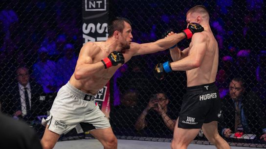 Usman Nurmagomedov (L) retained his Bellator lightweight title Saturday via majority decision over Paul Hughes. Usman Nurmagomedov (L) retained his Bellator lightweight title Saturday via majority decision over Paul Hughes.