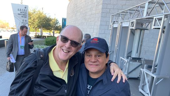 With the legendary world champion, Hall of Famer Roberto Duran, in 2019 in Arlington, Texas. With the legendary world champion, Hall of Famer Roberto Duran, in 2019 in Arlington, Texas.