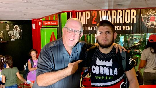 With the former UFC lightweight champion Khabib Nurmagomedov in San Jose, Calif. With the former UFC lightweight champion Khabib Nurmagomedov in San Jose, Calif.